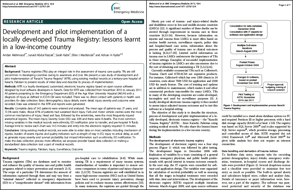  Development and Pilot Implementation of a Trauma Registry