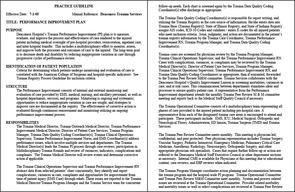 Deconess; Trauma PI Plan