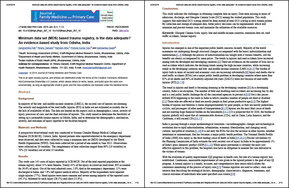 Minimum Data Set Based Trauma Registry