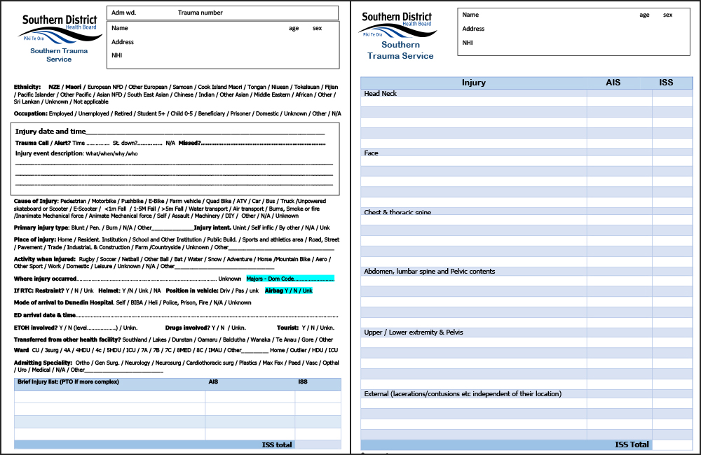 Southern District Health Board; Intake Full Data Form