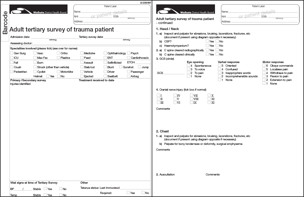 Adult Tertiary Survey of Trauma Patient Form
